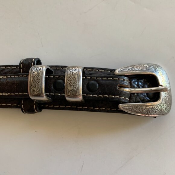 Collectable AMERICAN BISON Brown Leather Belt 5 Conchos 1.5” Wide 42” - Picture 3 of 11